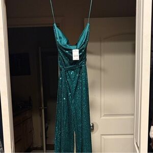 Versona Dark Green Sequin Jumpsuit